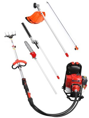 VAREADOR DE ACEITUNAS KAWASAKI TJ45 DE 45cc CON DESBROZADORA, PODADORA Y CORTASETO