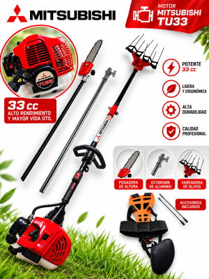 VAREADOR GASOLINA CON PODADORA POWERTEC PTO MOTOR MITSUBISHI TU-33